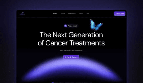 Medical website homepage with mission-focused message and interactive design.