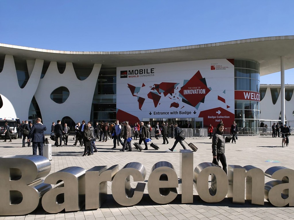 A large exterior sign at a conference in Barcelona