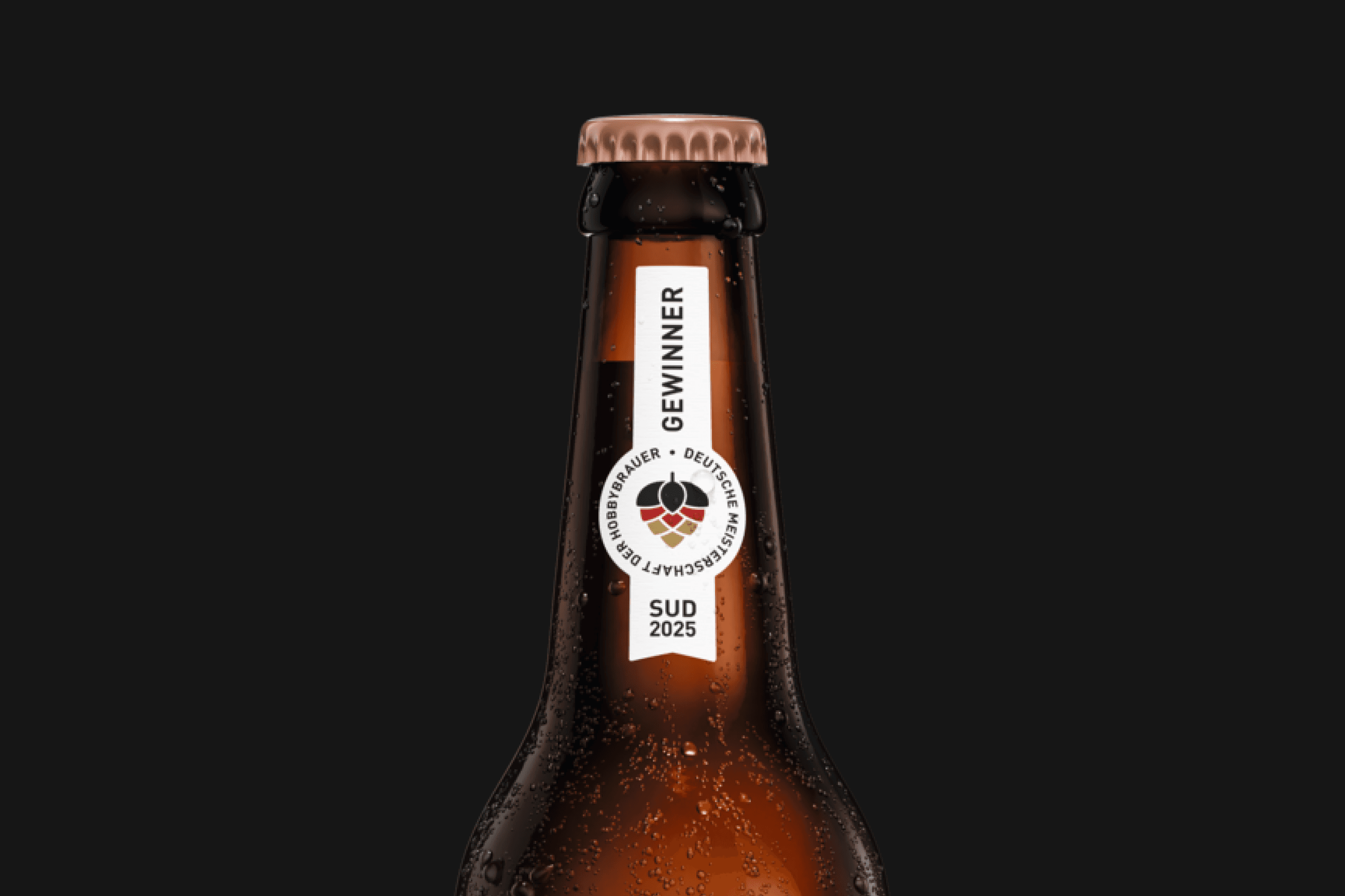 Beer bottle with "GEWINNER" and "SUD 2025" labels