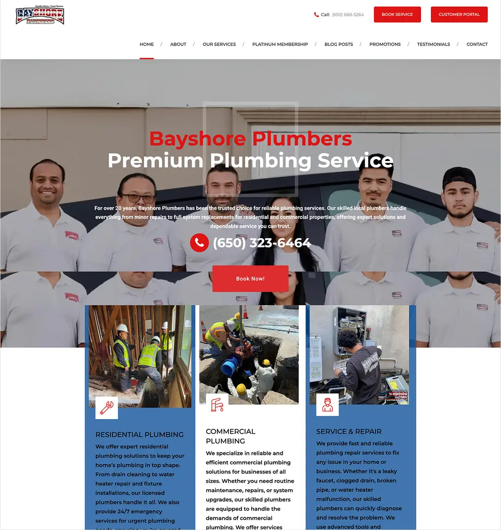 Bayshore Plumbers’ previous website alongside its Google Business profile