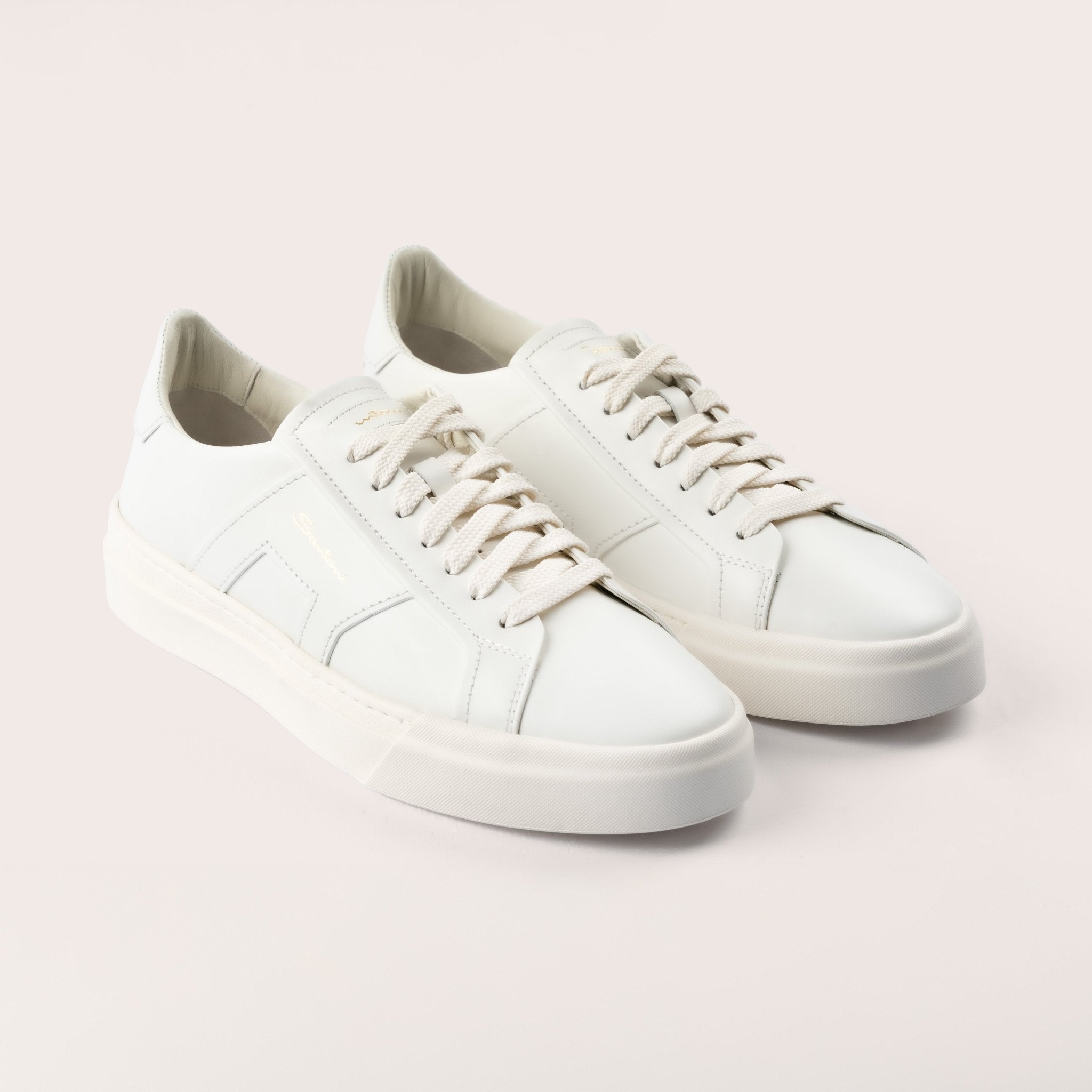 Men’s white leather double buckle sneaker - Mandelli UK