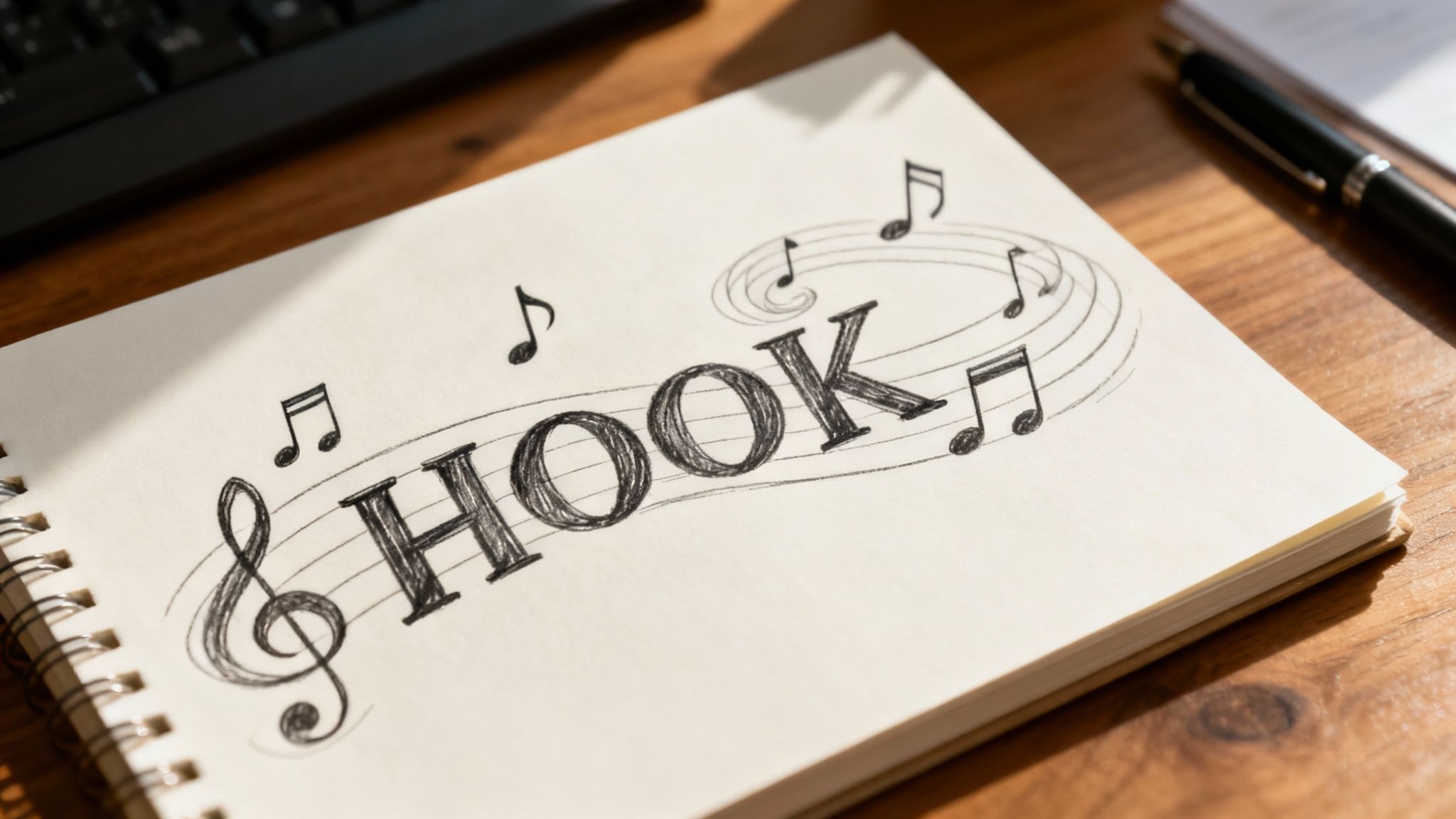 A microphone in a recording studio with sound waves in the background