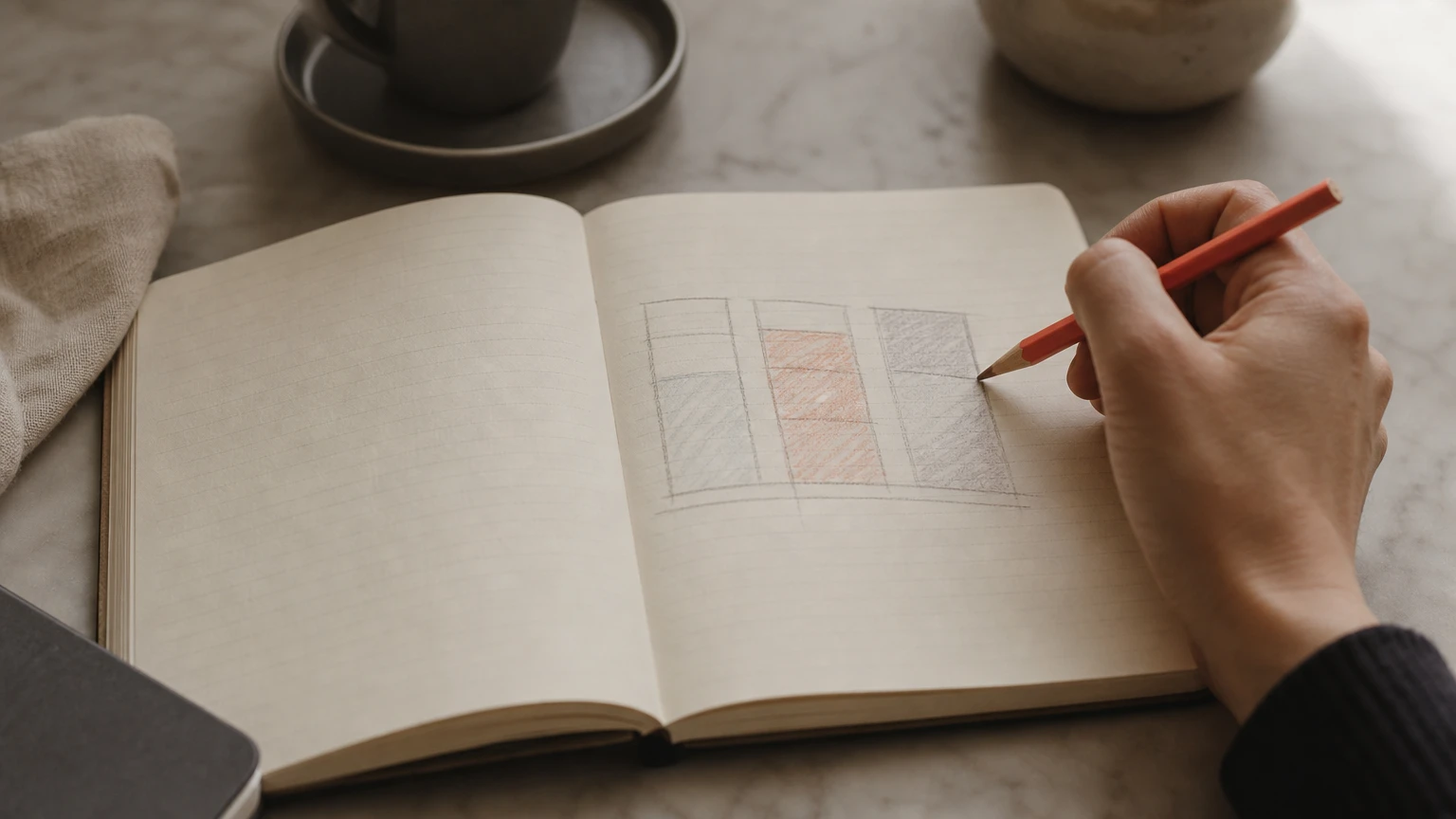 Founder sketching out layered income protection strategy with multiple coverage tools