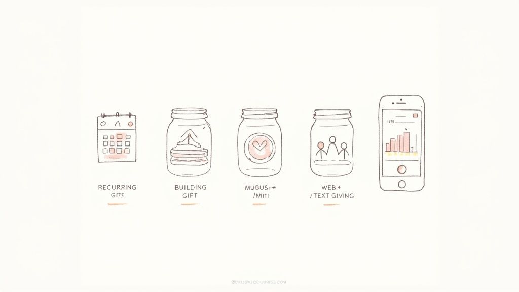 A person donating to a church online using their smartphone.