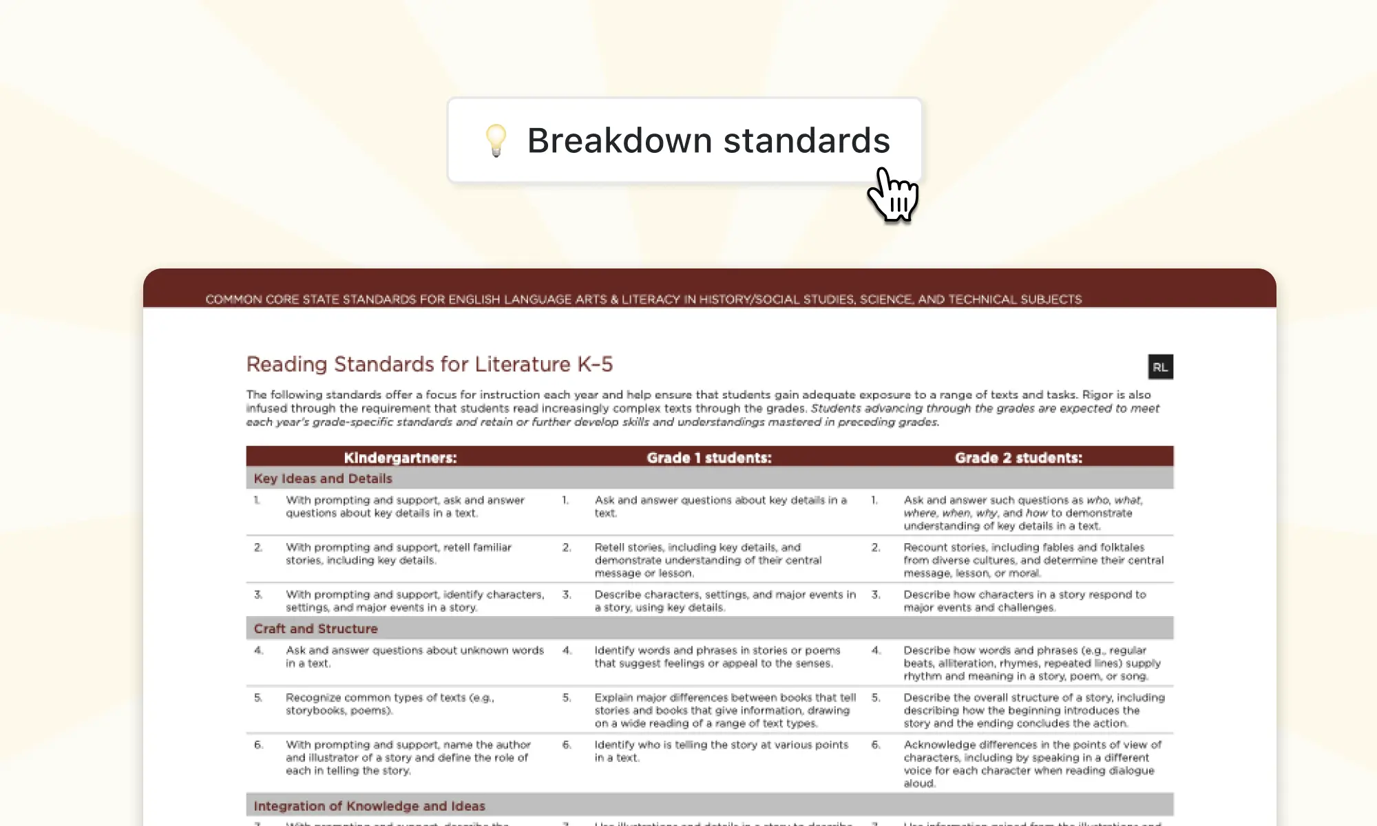 AI standards breakdown tool for teachers