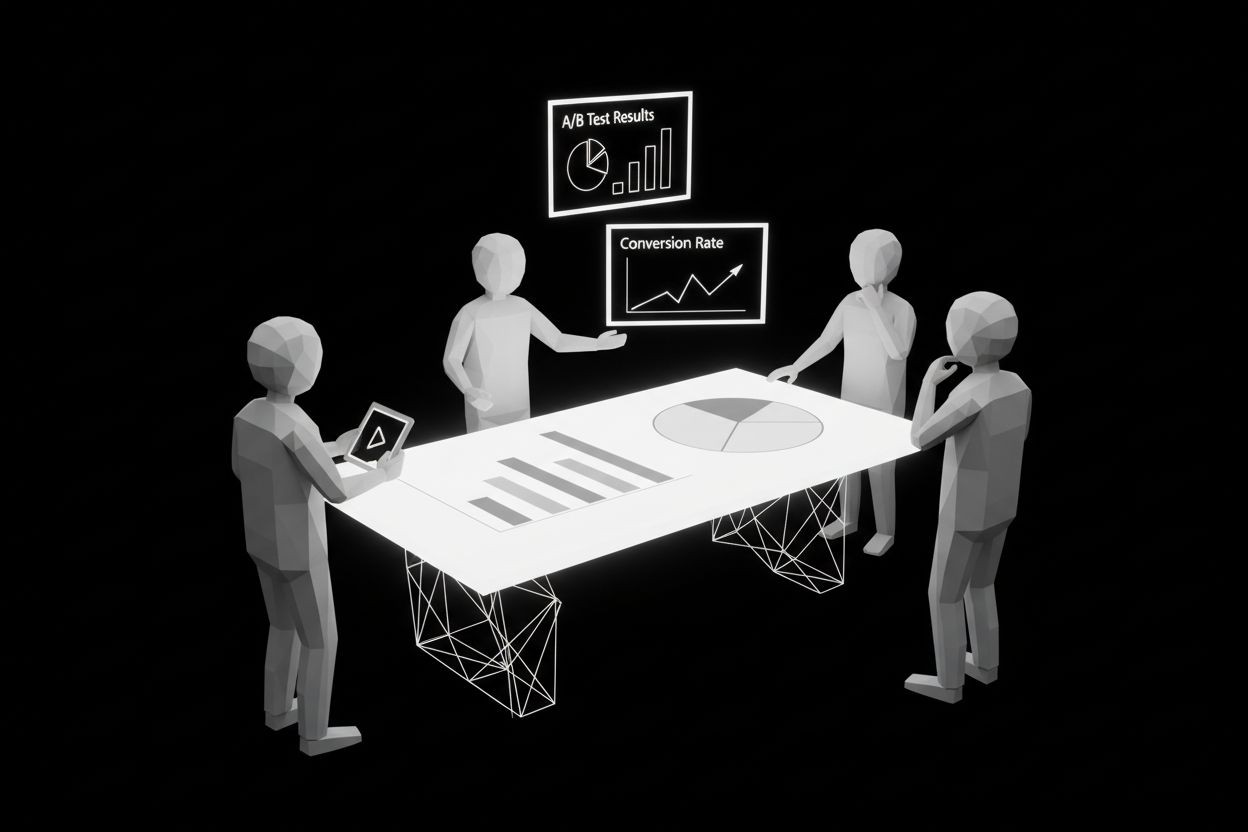 Team reviewing analytics and A B tests