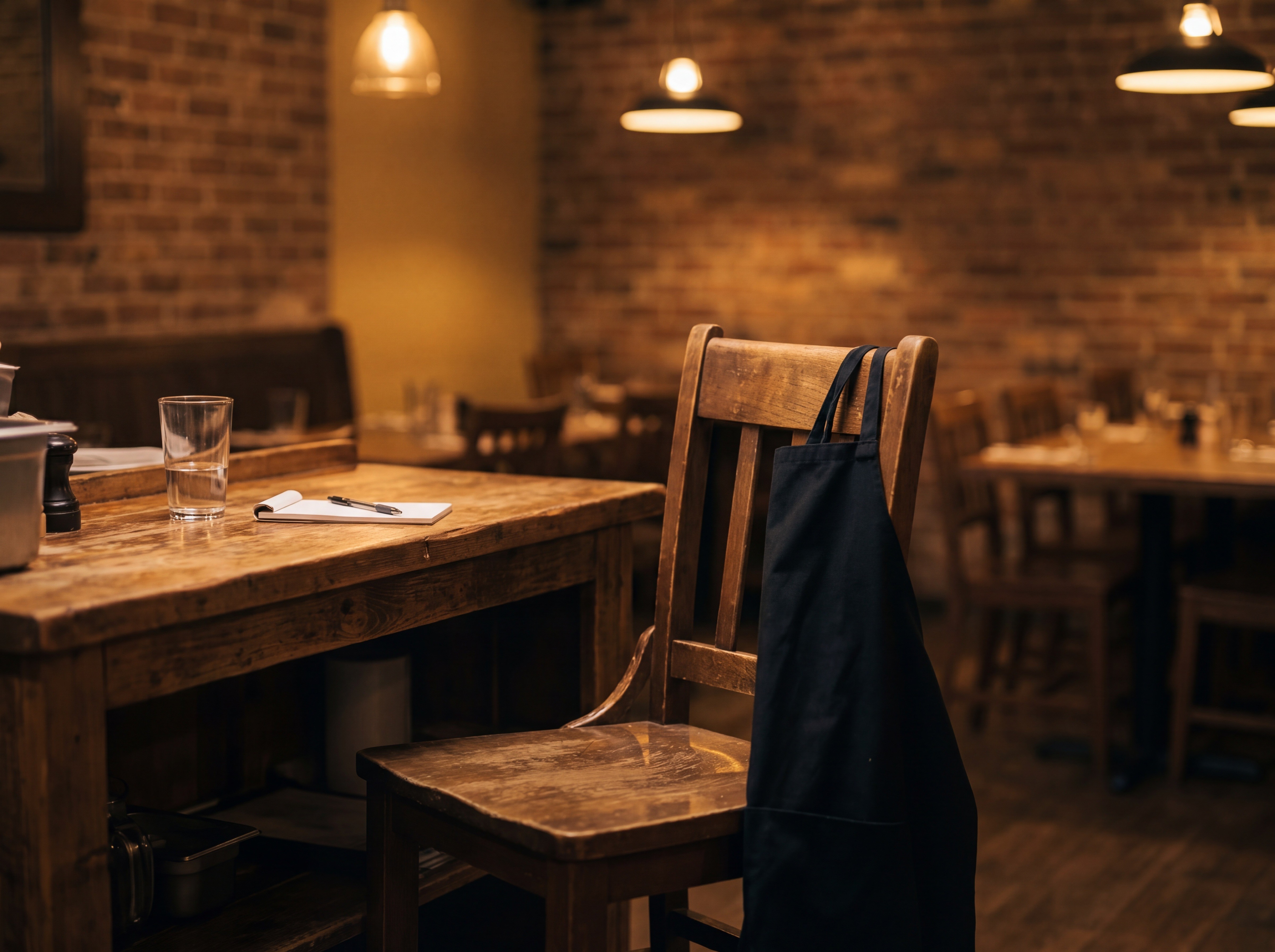 A restaurant operator reviews financial numbers in the back of house kitchen in the restaurant