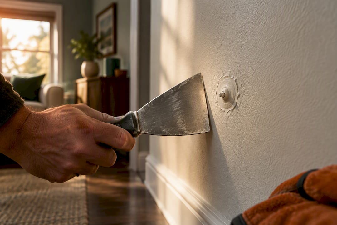 Raised drywall nail pop under inspection