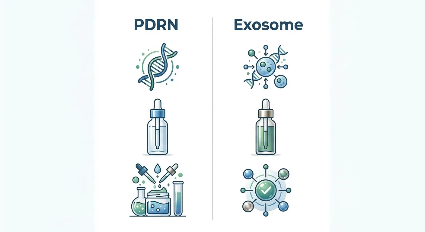 PDRN and exosome skincare ingredient comparison infographic