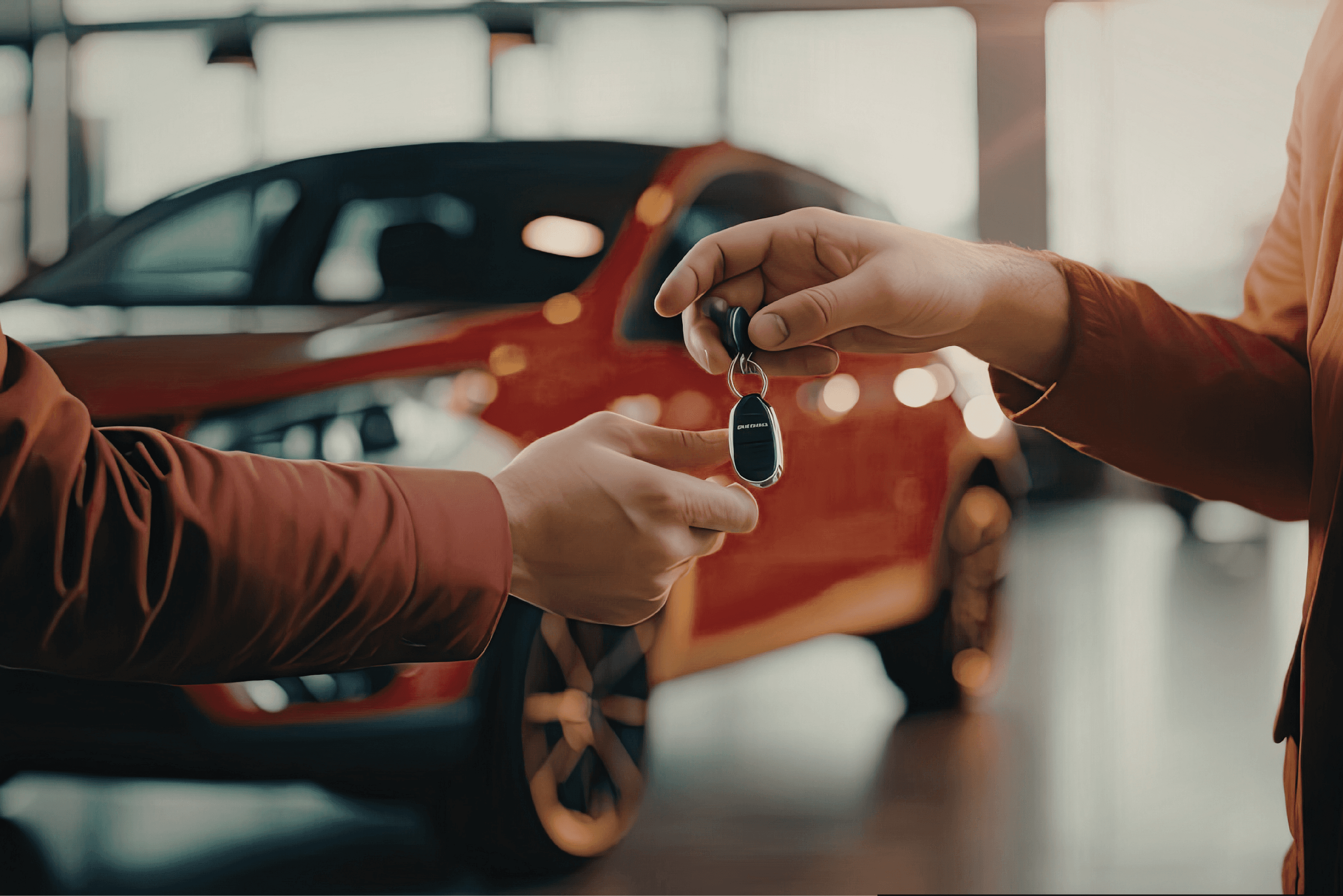 View from inside a car looking forward, showing a person driving down a tree-lined street