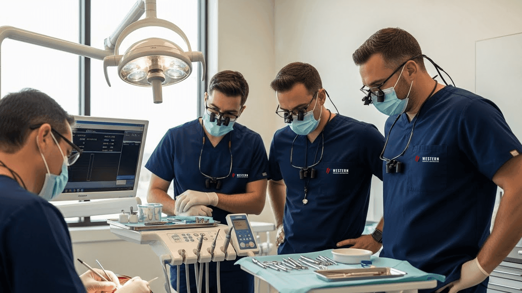 Doctor providing dental surgical mentorship during live training