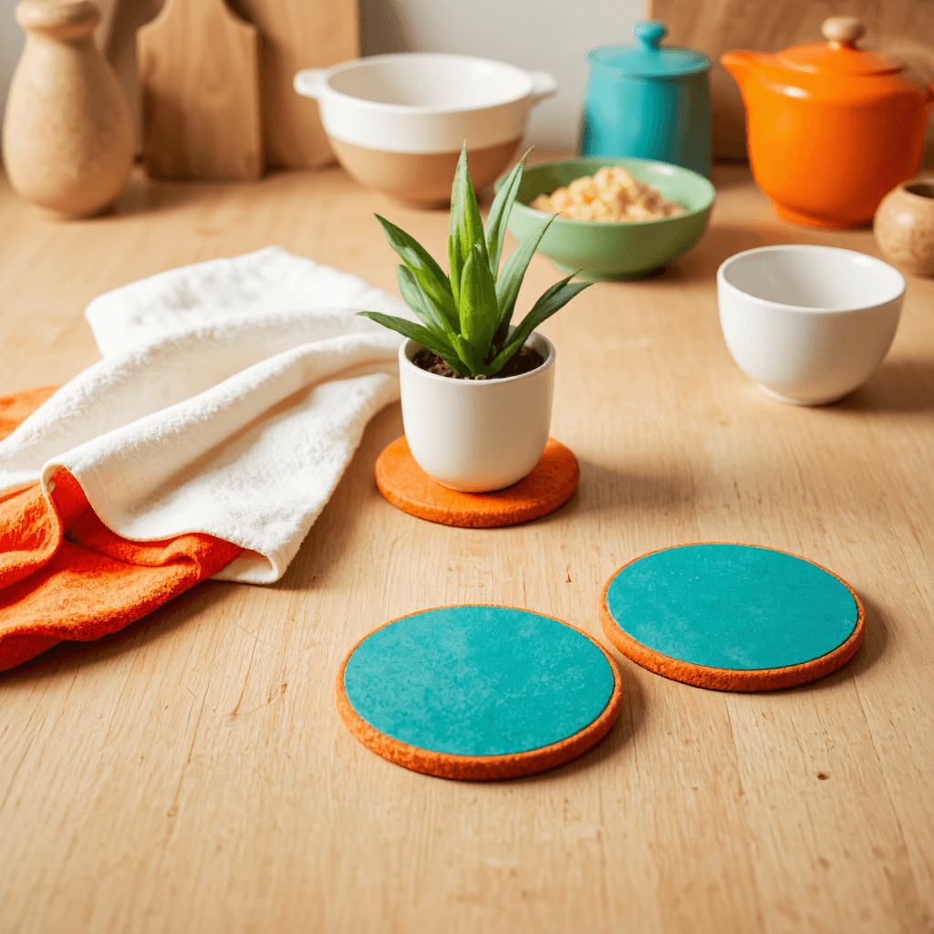 product photography of a set of orange coasters