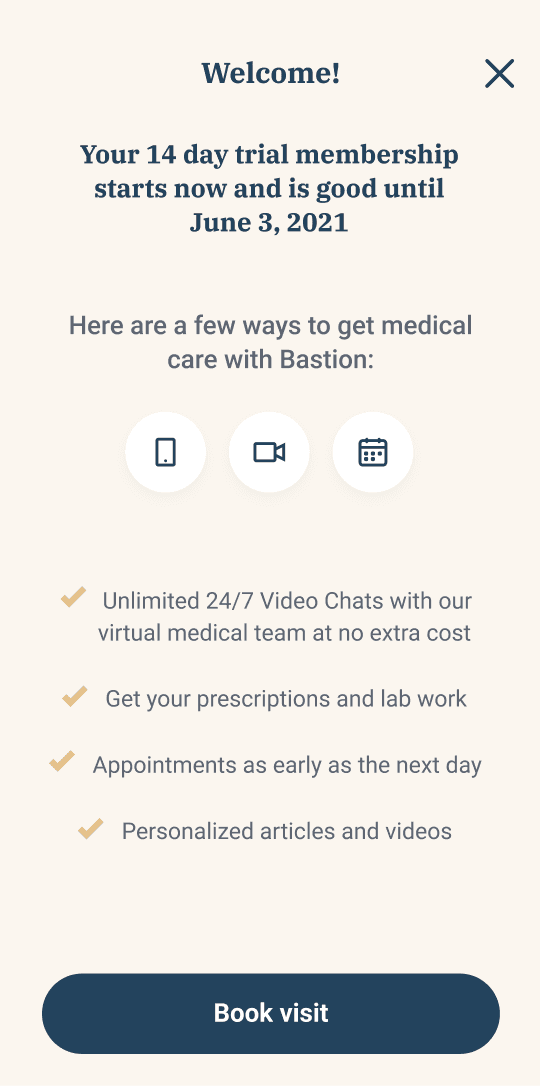 Bastion book visit screen for mobile app