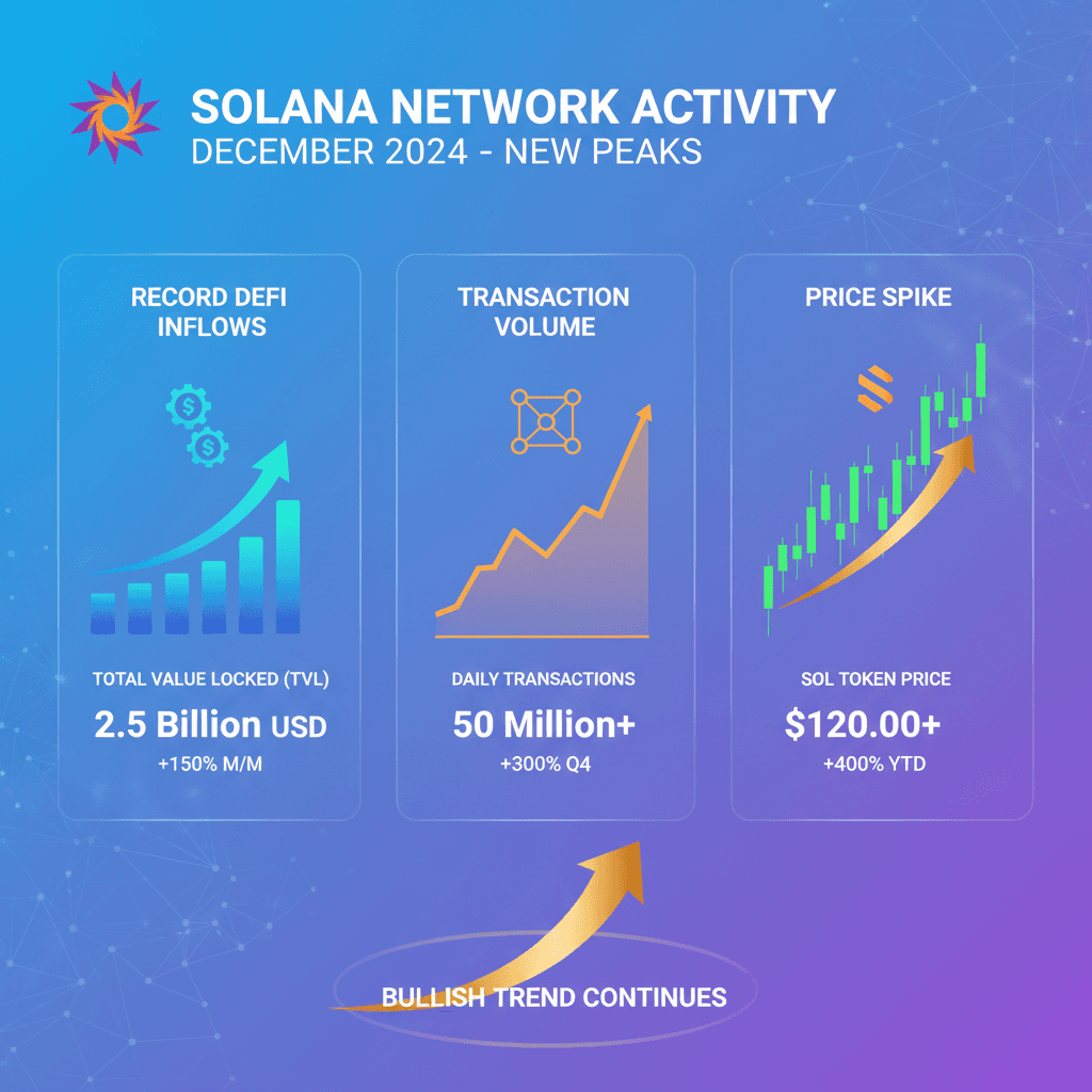 Solana DeFi inflows and network activity infographic