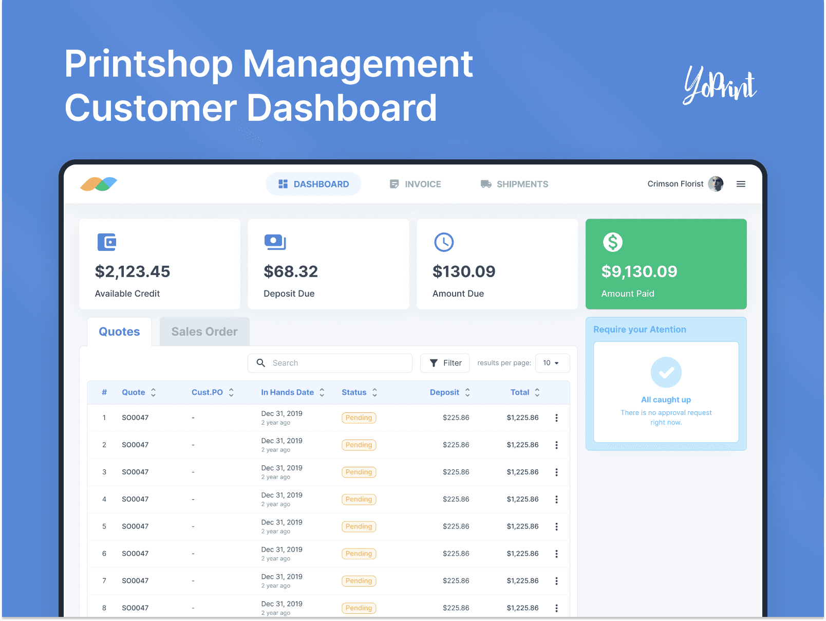 Redesign a customer portal dashboard for YoPrint, a next-generation print shop management tool.