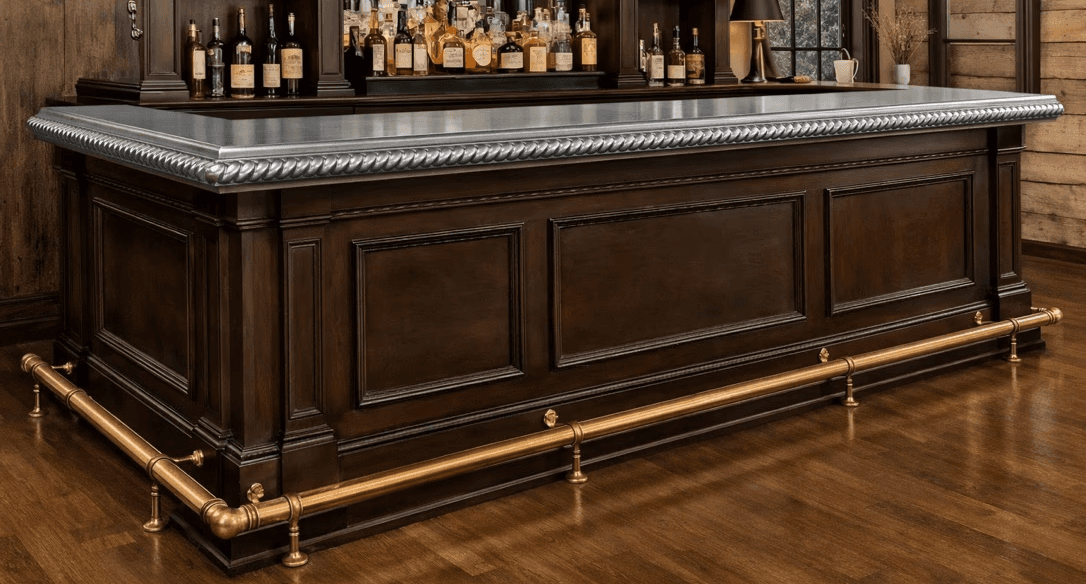 Comptoir de bar artisanal bois zinc laiton – Atelier Bois Zinc Mâcon