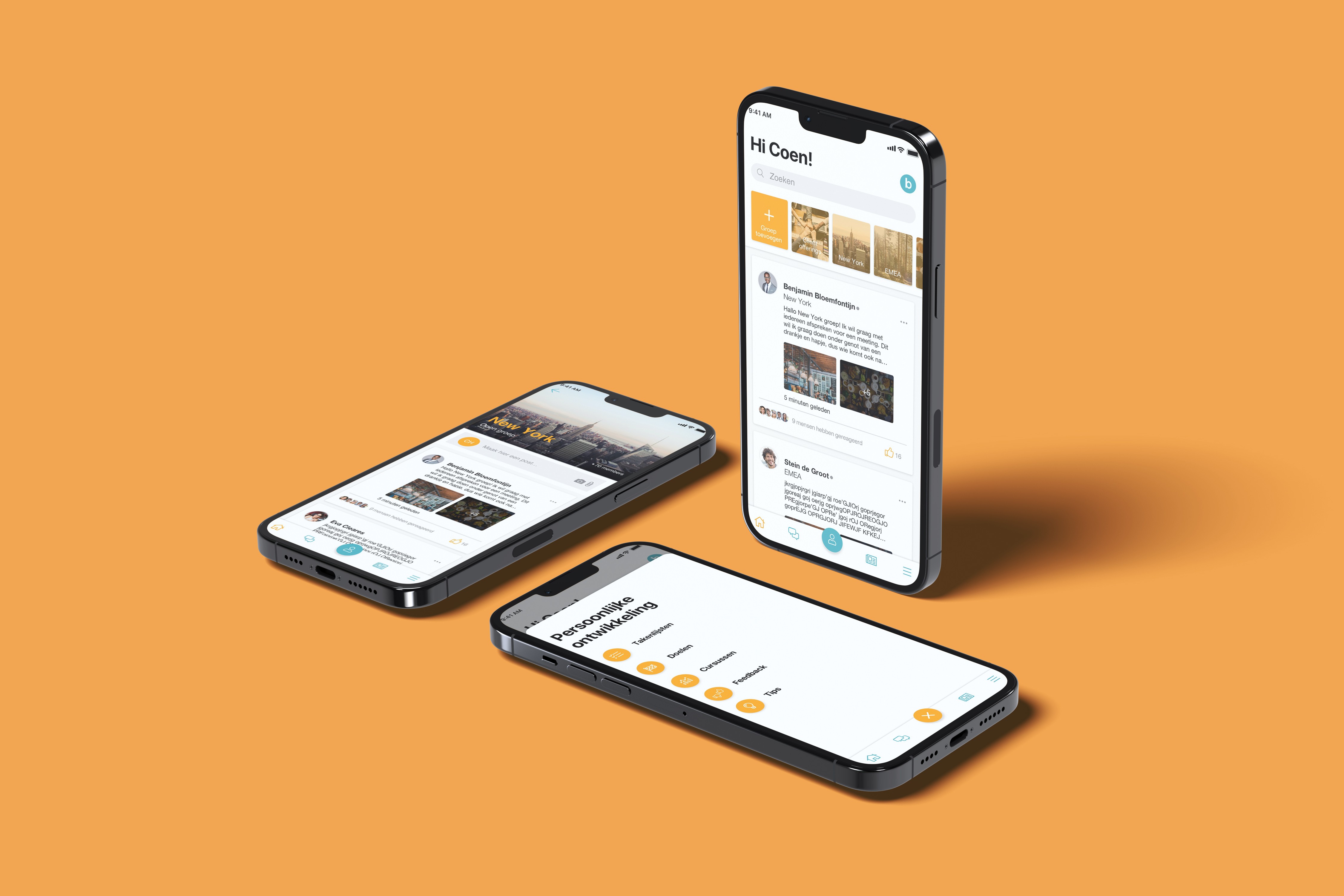 A mockup of an iPhone placed on a chair's back