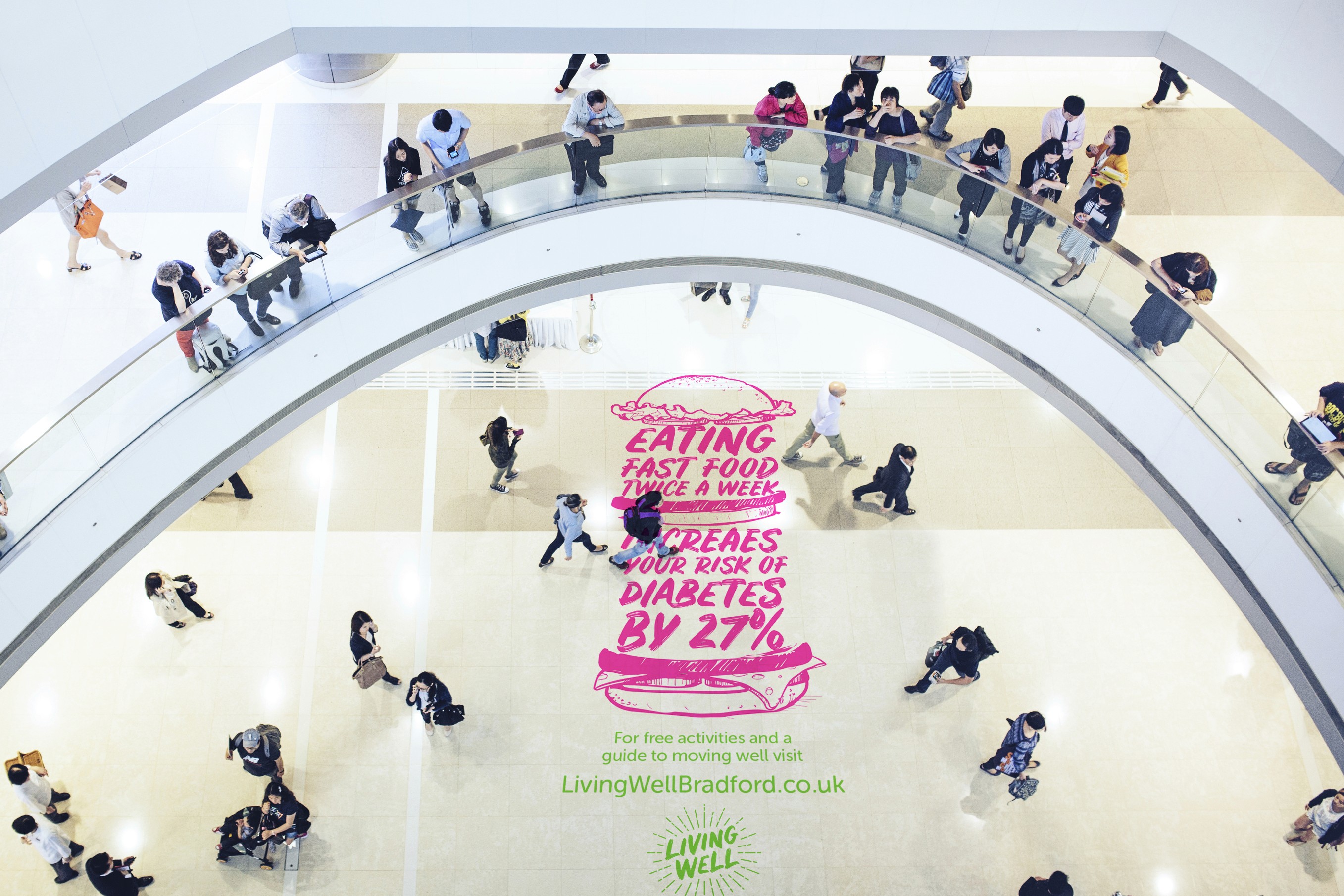 Bradford shopping mall with living well graphic on floor