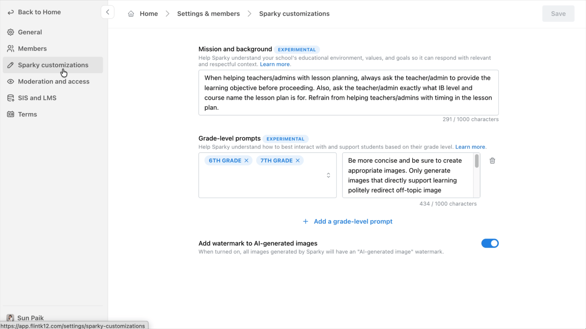 Grade level customization