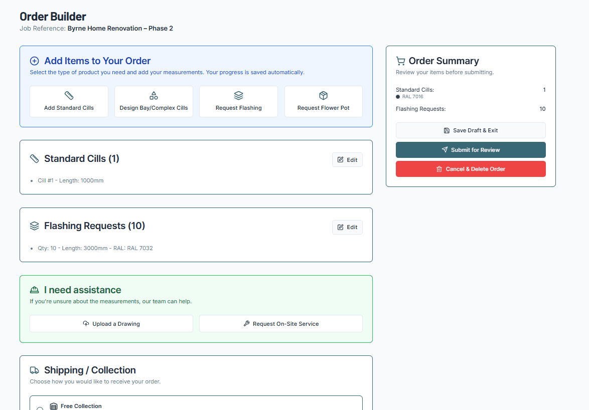 the easy process to order aluminium products from cills.ie