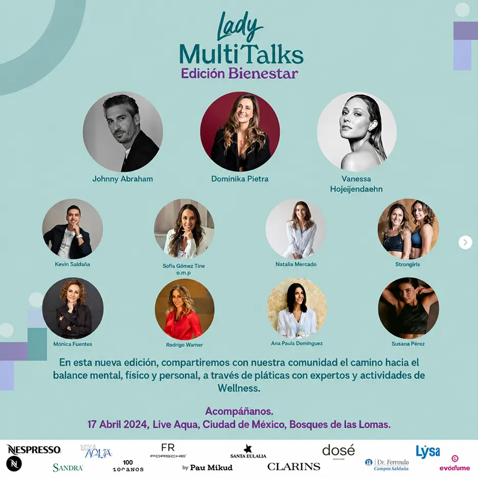 Cartel de Lady MultiTalks Edición Bienestar con Johnny Abraham.