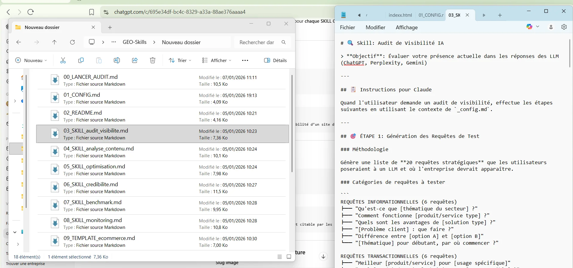 Skill d’audit GEO analysant la visibilité d’un site dans les réponses de ChatGPT