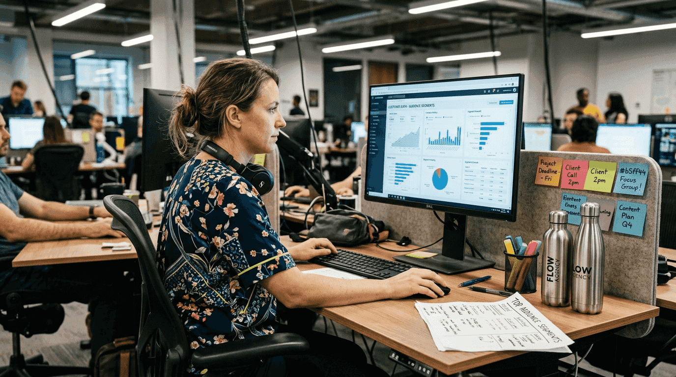 Marketer reviewing customer segmentation workspace
