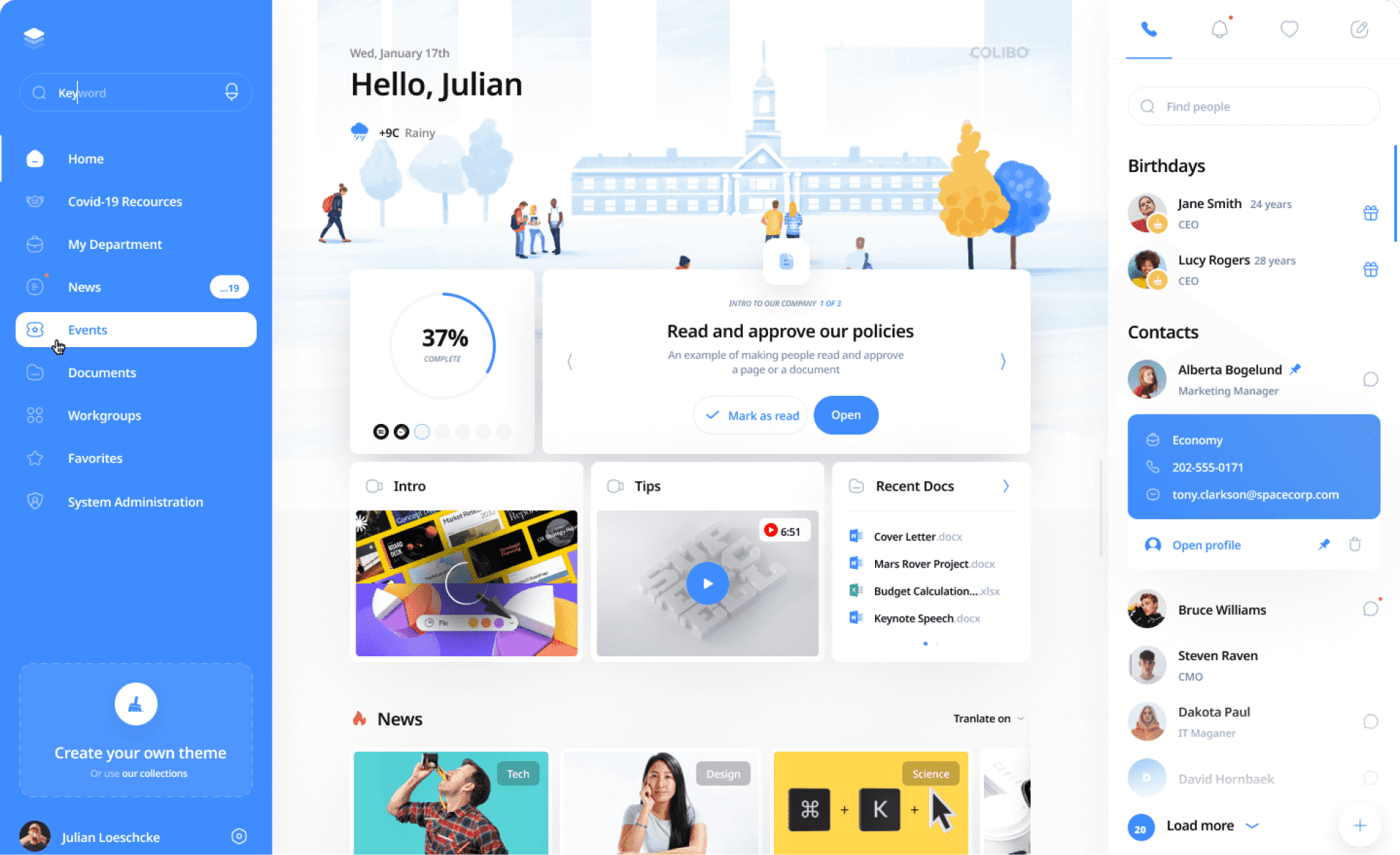 Colibo Intranet interface skærmbillede