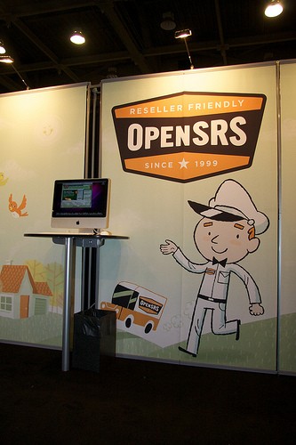 Photograph of OpenSRS booth at HostingCon