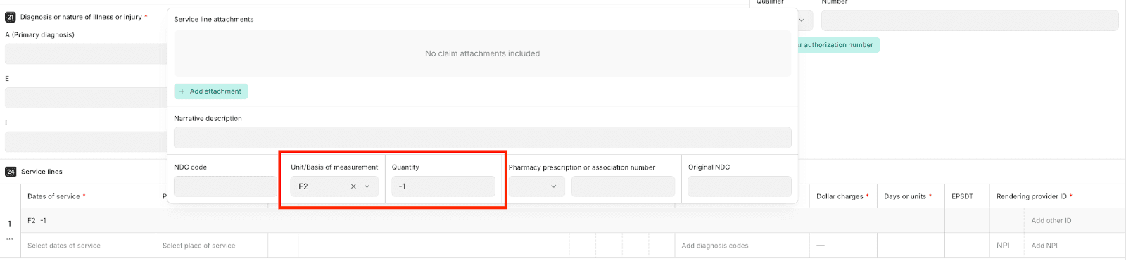 Unit/Basis of measurement value with a Quantity less than or equal to zero.