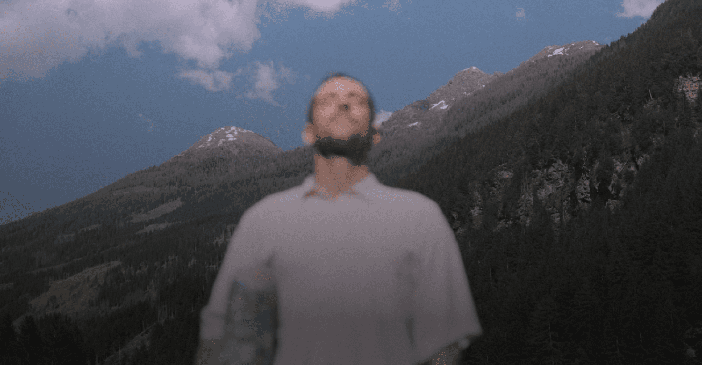 Man breathing on the mountains