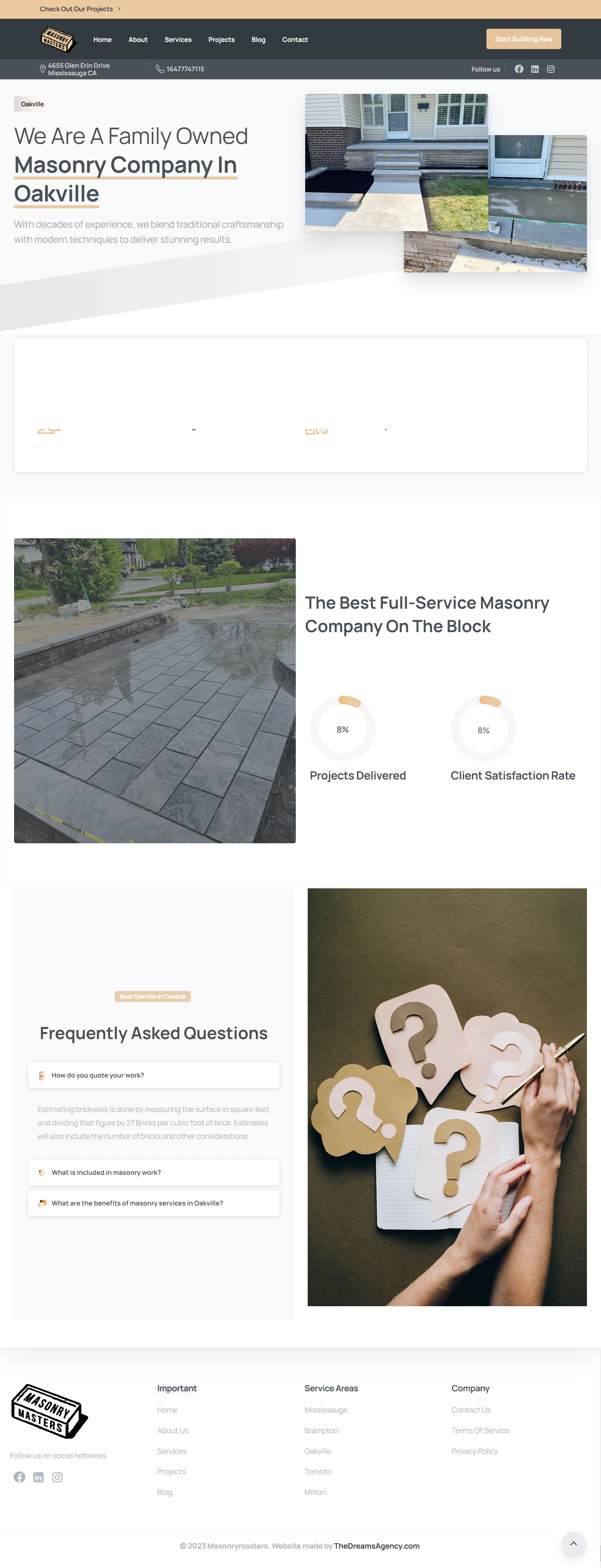 Oakville page for Masonry Masters website developed & designed by Dreams Agency Mississauga, Ontario