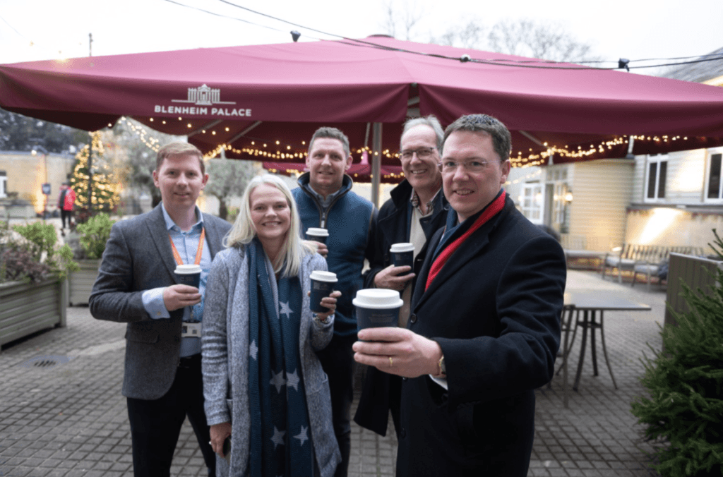 L-R David Green Head of Innovation Blenheim, Rachel Warren Marketing Director re-universe, Jack Butler Head of Catering Blenheim, Steve Clarke CCO re-universe, Robert Courts MP