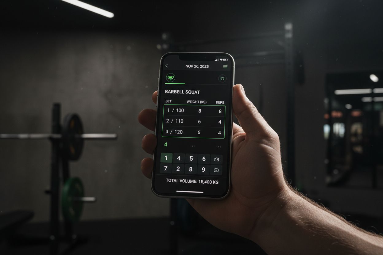 Smartphone showing a strength training log