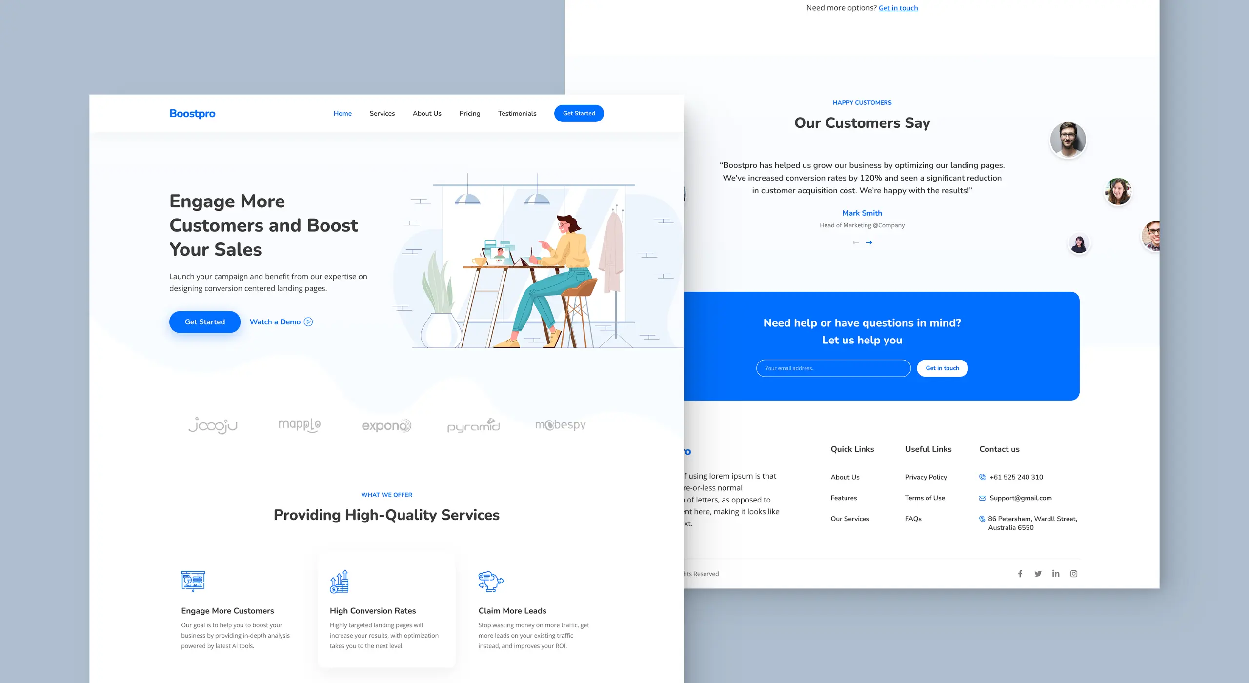A two screens for the home page of the website
