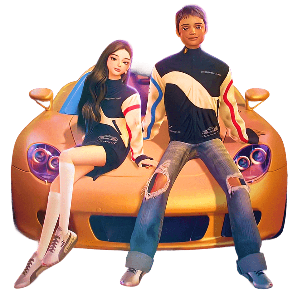 Zepeto characters sitting on a car