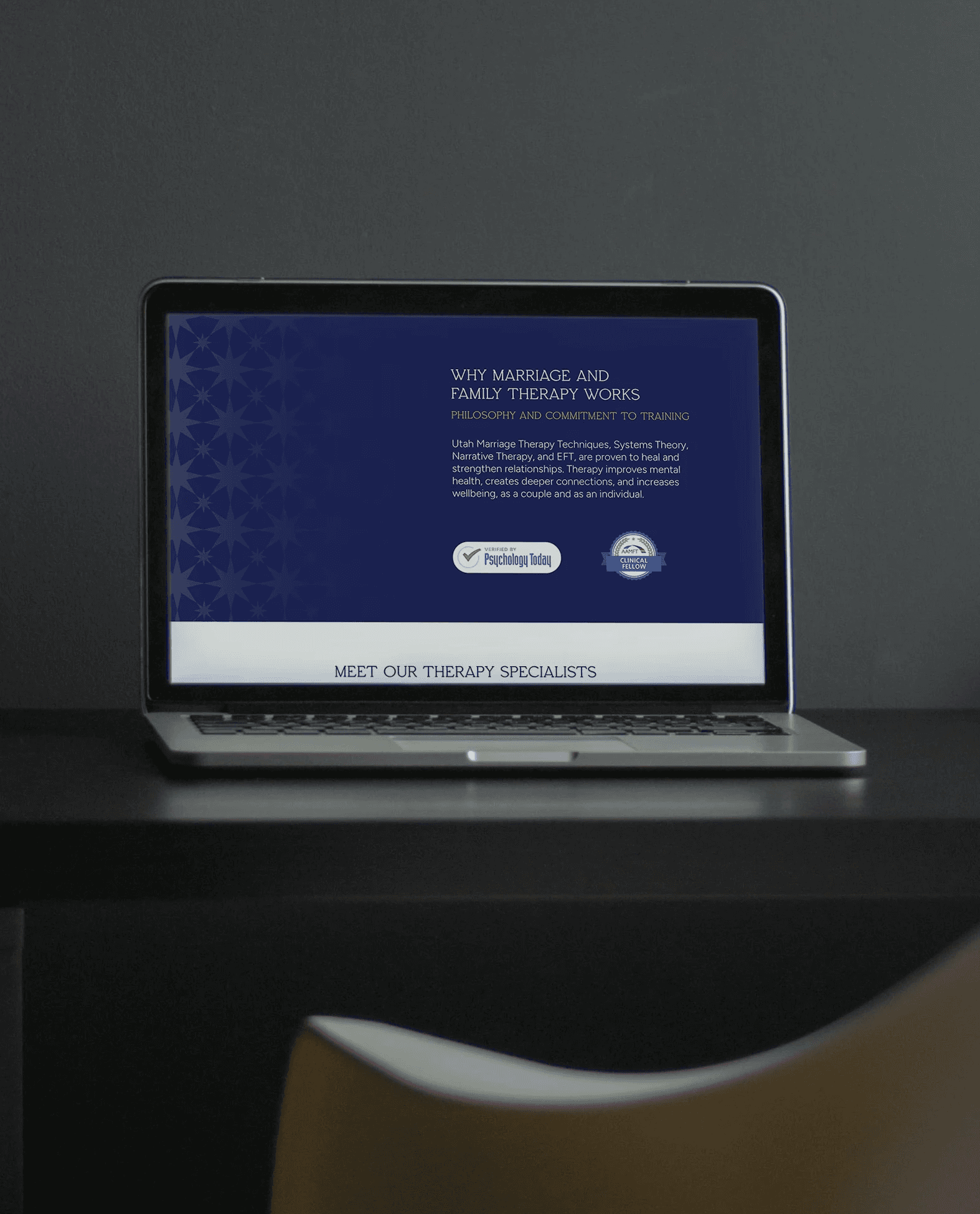 Website home page mockup for Utah Marriage and Family Therapy Clinic