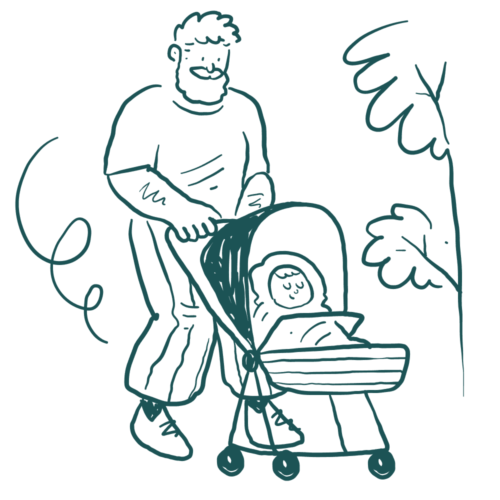 Illustration of dad pushing a stroller