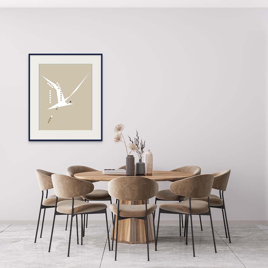 Kitchen setting depicting Abstract Bird Painting on the Wall