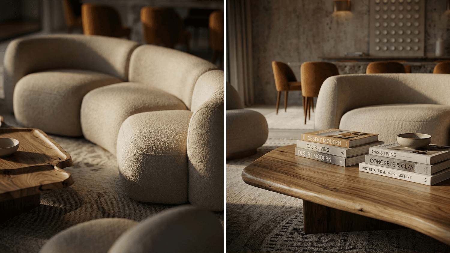 Lounge with open kitchen in action