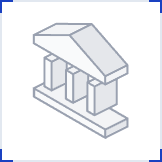 Isometric illustration of a bank building representing Convert PDF Statement being built by a team with banking industry experience