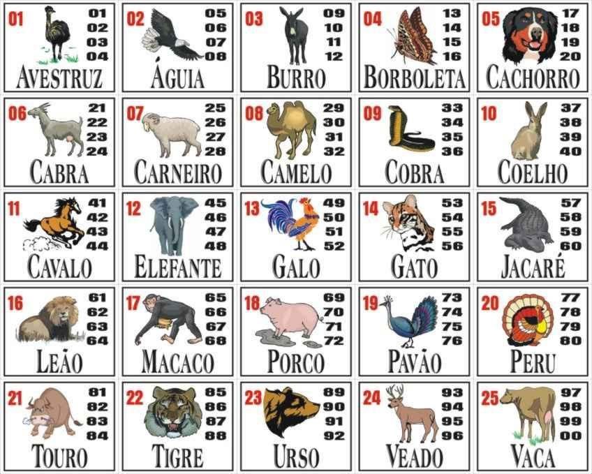 Brazilian animal lottery card - "Jogo do Bicho"