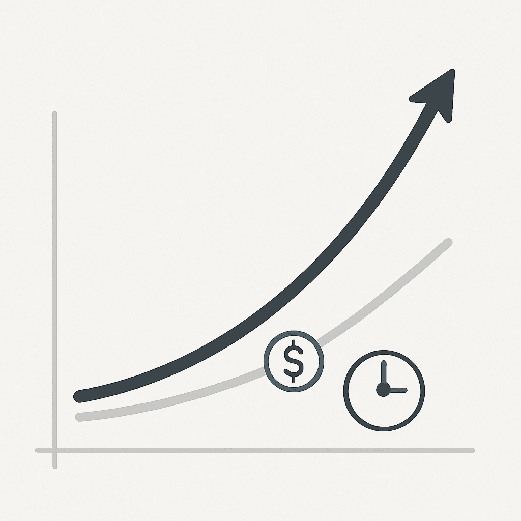 Abstract chart showing a steep growth line for AI-ready firms versus a plateau for others, implying ROI uplift.