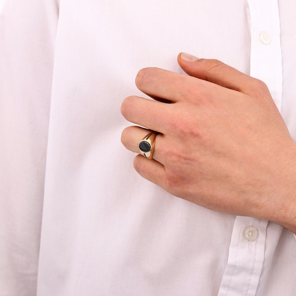 Assos Pırlanta 14 Ayar Altın Oniks Taşlı Klasik Erkek Yüzüğü