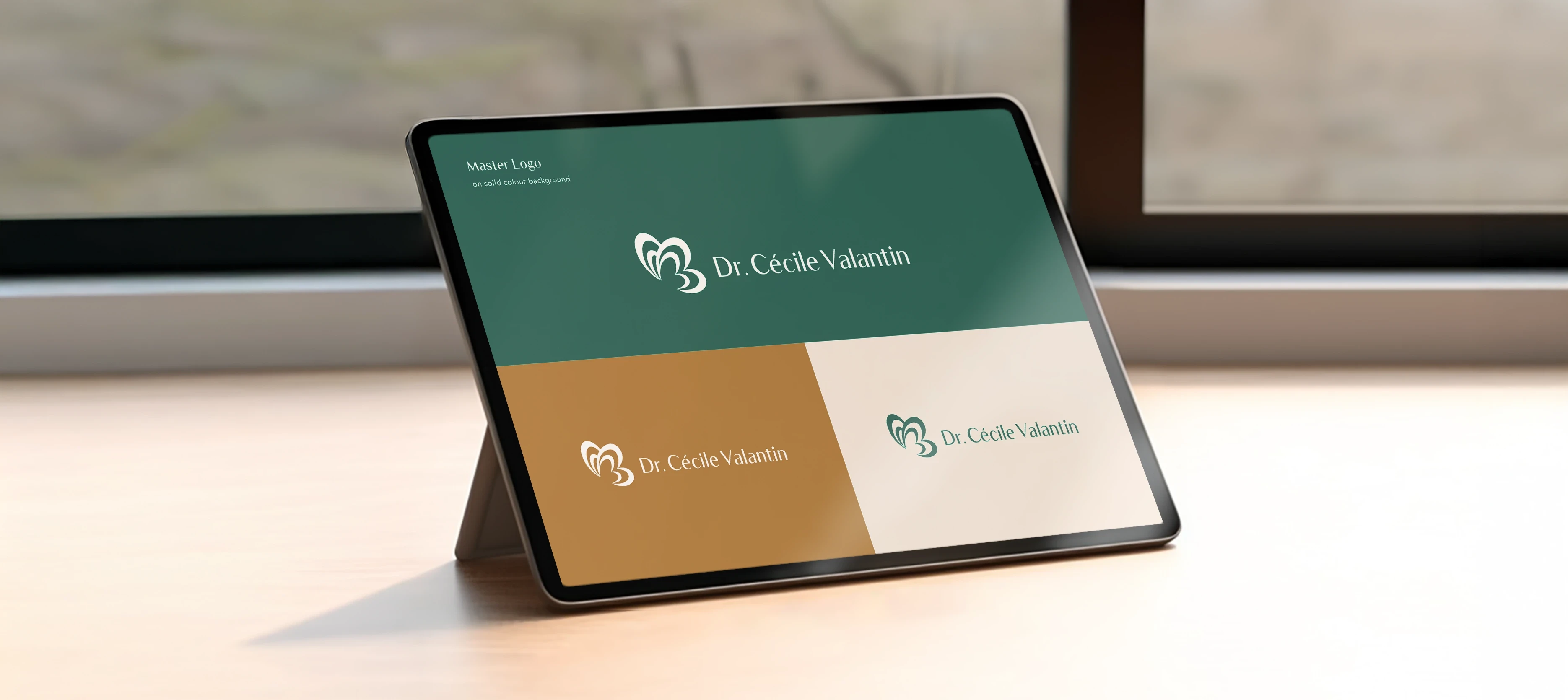 Dr. Cécile Valantin visual identity detail – butterfly motif and green-gold palette in therapeutic application by Teatime Studio.