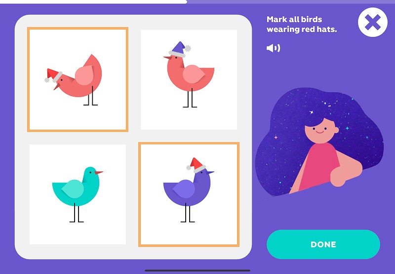Classify by attributes: select all birds wearing red hats