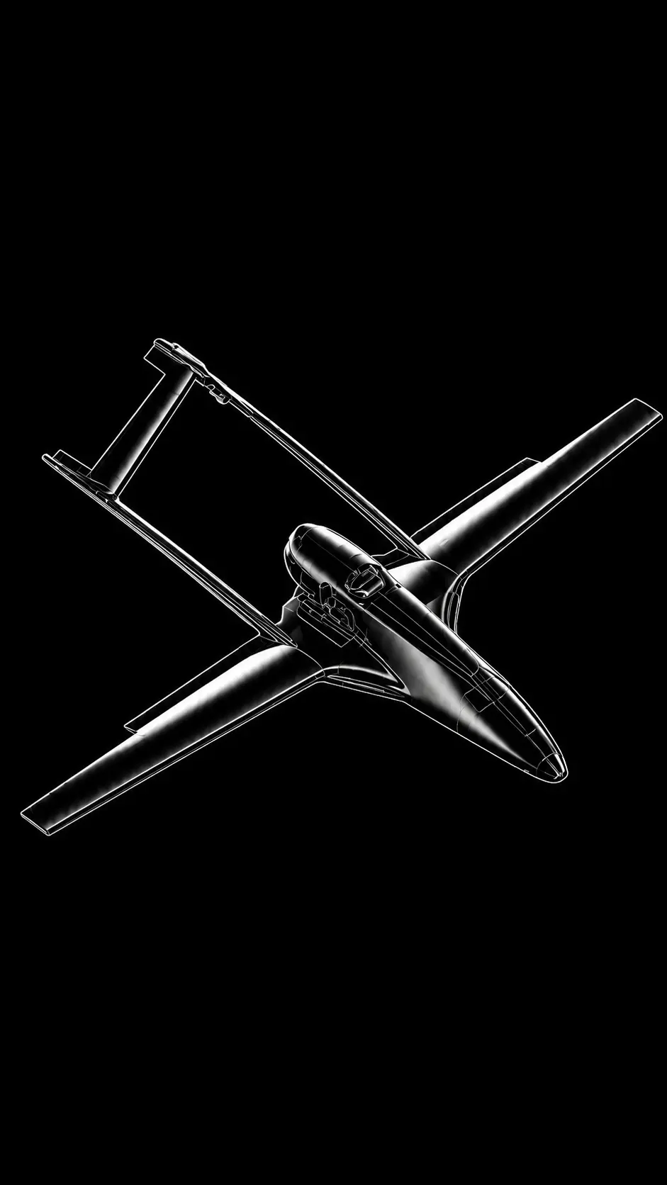3D render of a fixed-wing UAV — BotBlox mission-critical wired networking for unmanned aerial systems and aerospace platforms