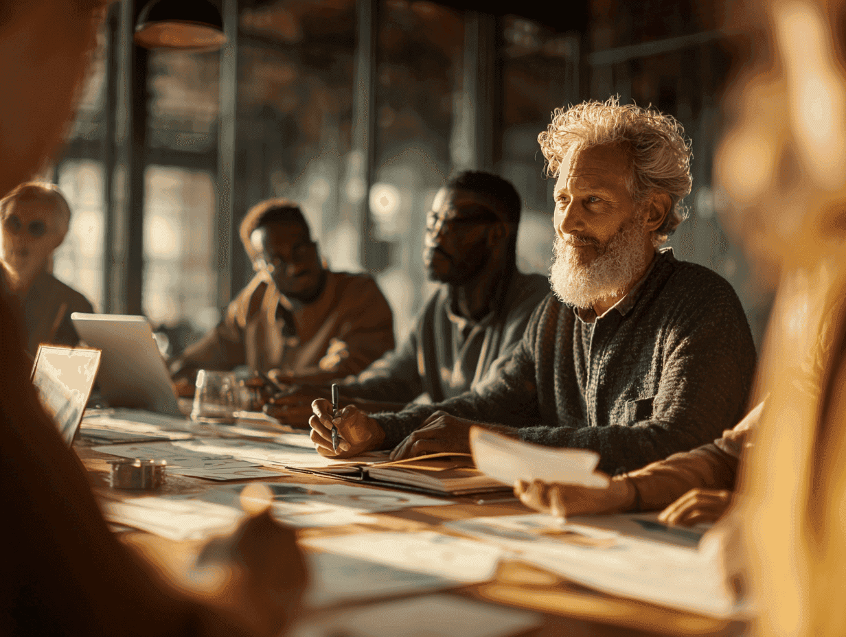 professional scene of diverse business leaders collaborating around a table