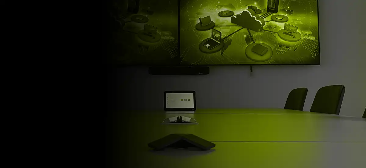 Commercial meeting room with integrated display and video conferencing system