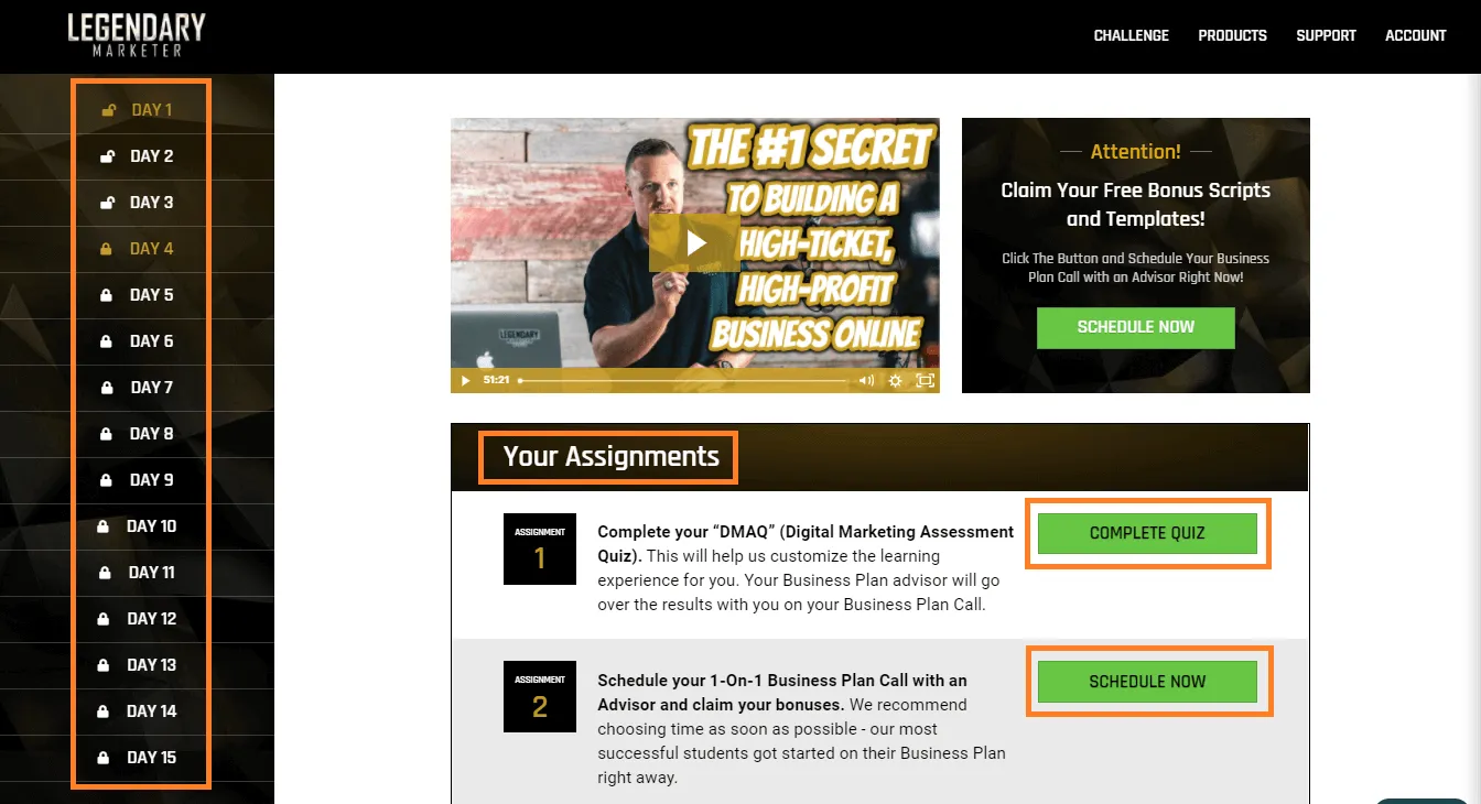 the dashboard of the program legendary marketer where people land right after they log in to the course.